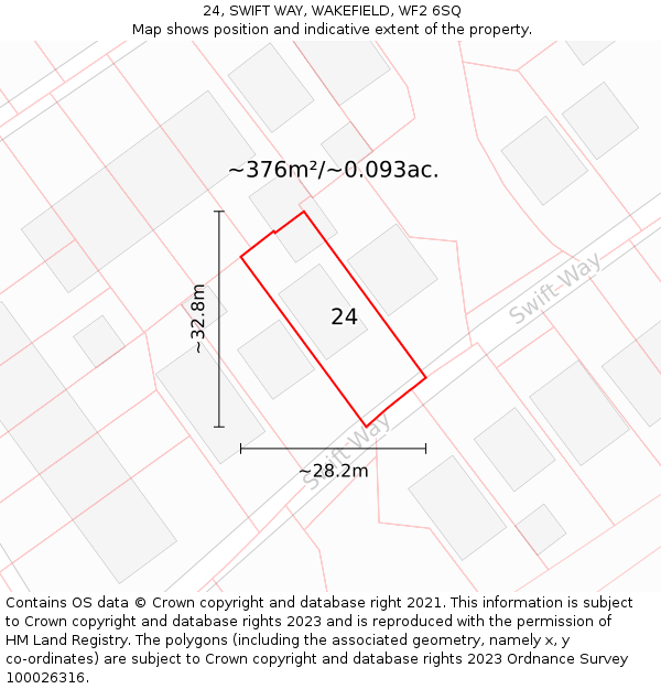 24, SWIFT WAY, WAKEFIELD, WF2 6SQ: Plot and title map