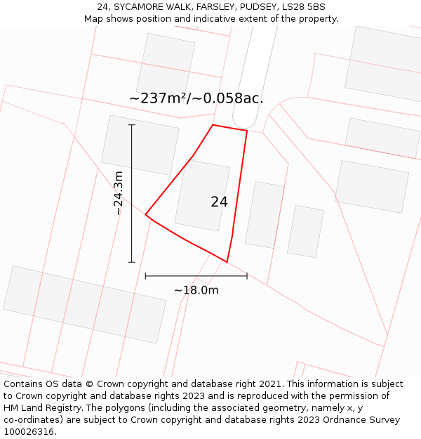 24, SYCAMORE WALK, FARSLEY, PUDSEY, LS28 5BS: Plot and title map