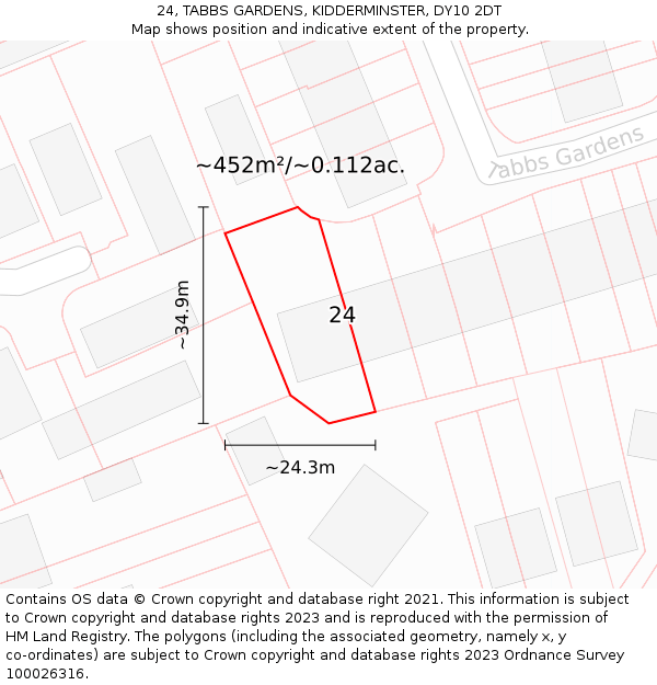 24, TABBS GARDENS, KIDDERMINSTER, DY10 2DT: Plot and title map