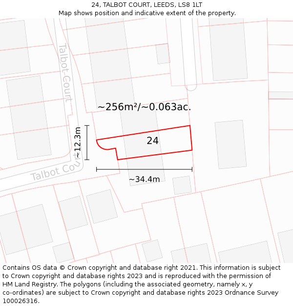 24, TALBOT COURT, LEEDS, LS8 1LT: Plot and title map