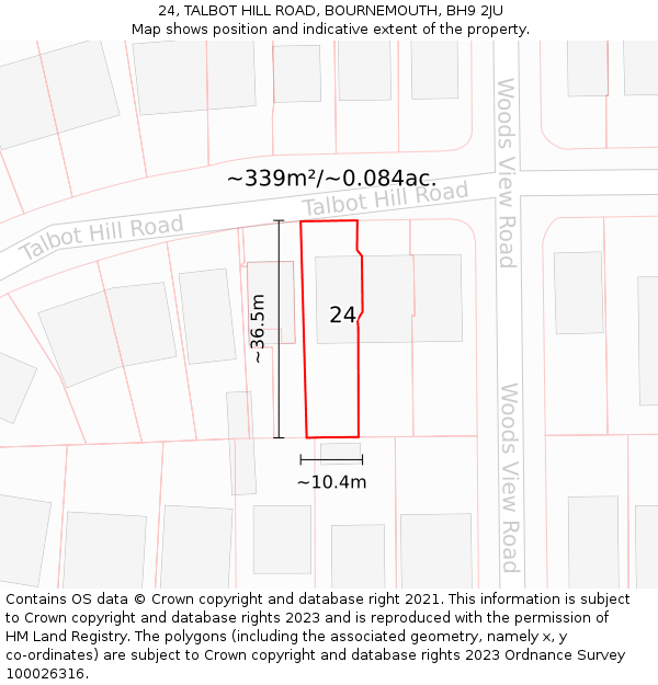 24, TALBOT HILL ROAD, BOURNEMOUTH, BH9 2JU: Plot and title map