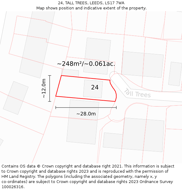 24, TALL TREES, LEEDS, LS17 7WA: Plot and title map