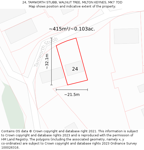 24, TAMWORTH STUBB, WALNUT TREE, MILTON KEYNES, MK7 7DD: Plot and title map