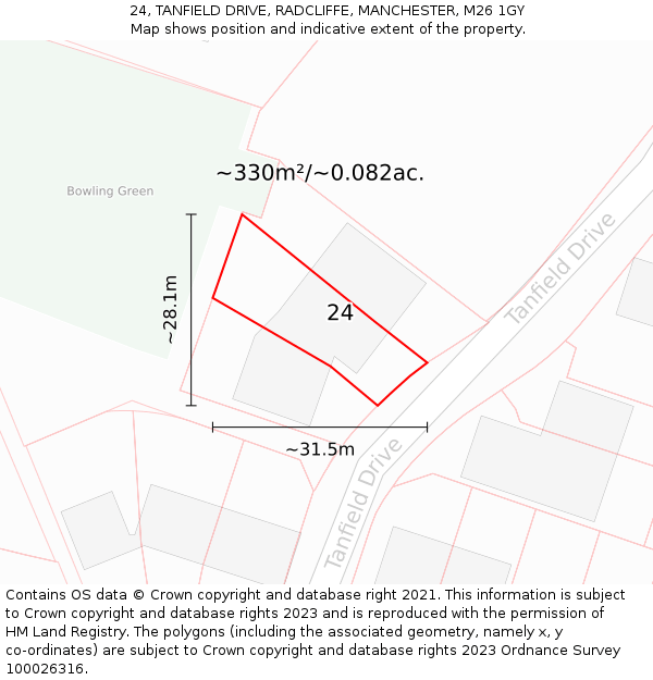24, TANFIELD DRIVE, RADCLIFFE, MANCHESTER, M26 1GY: Plot and title map