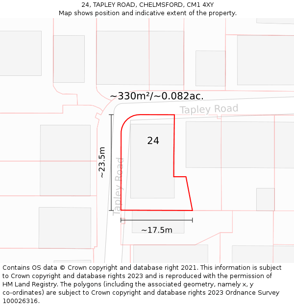 24, TAPLEY ROAD, CHELMSFORD, CM1 4XY: Plot and title map