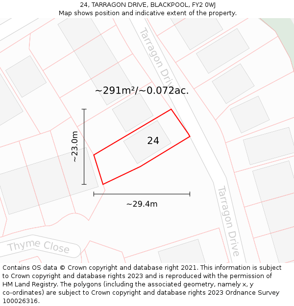24, TARRAGON DRIVE, BLACKPOOL, FY2 0WJ: Plot and title map