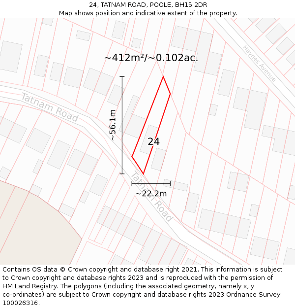 24, TATNAM ROAD, POOLE, BH15 2DR: Plot and title map