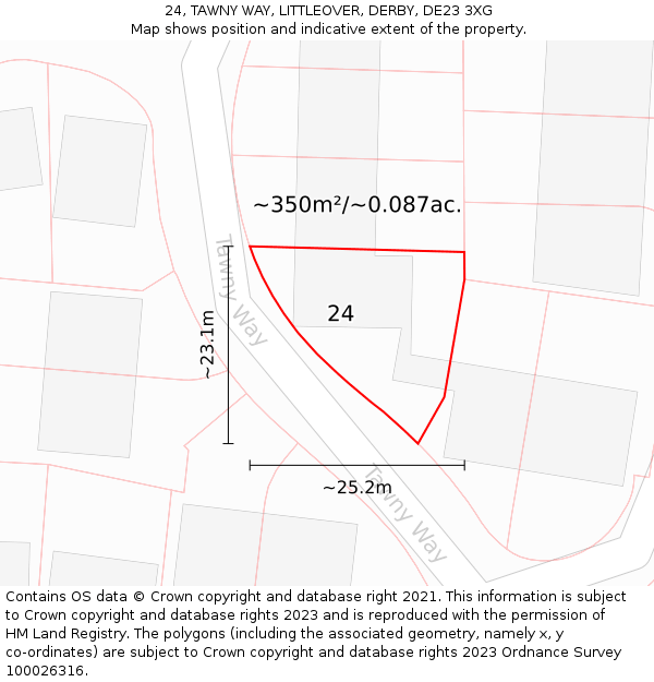 24, TAWNY WAY, LITTLEOVER, DERBY, DE23 3XG: Plot and title map