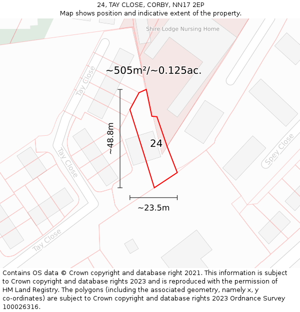 24, TAY CLOSE, CORBY, NN17 2EP: Plot and title map