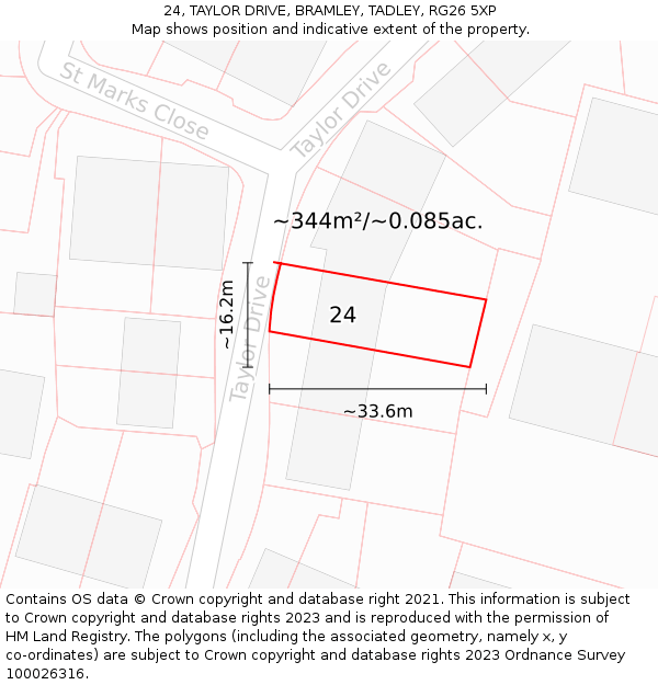 24, TAYLOR DRIVE, BRAMLEY, TADLEY, RG26 5XP: Plot and title map