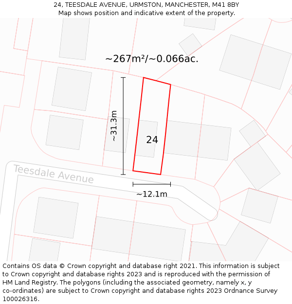 24, TEESDALE AVENUE, URMSTON, MANCHESTER, M41 8BY: Plot and title map