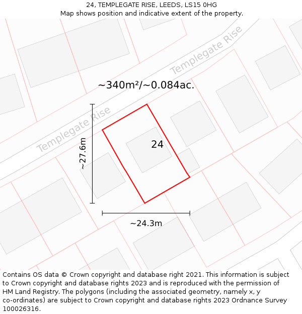24, TEMPLEGATE RISE, LEEDS, LS15 0HG: Plot and title map