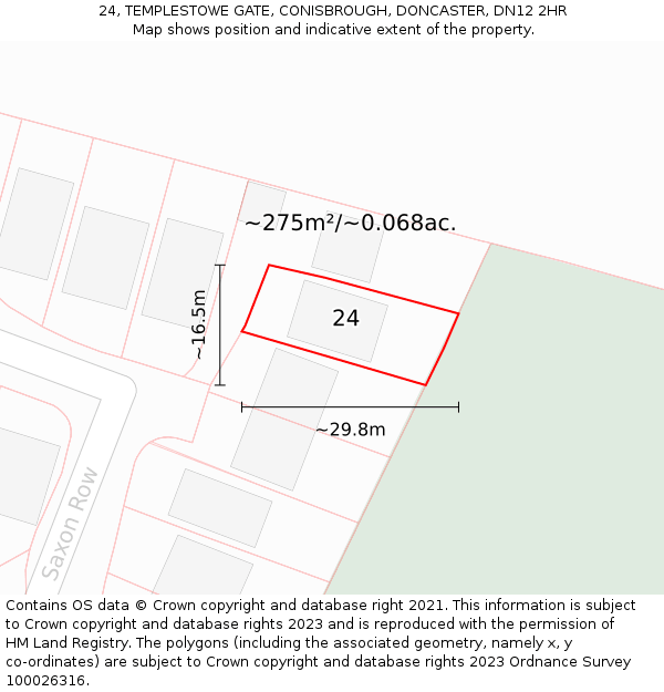 24, TEMPLESTOWE GATE, CONISBROUGH, DONCASTER, DN12 2HR: Plot and title map