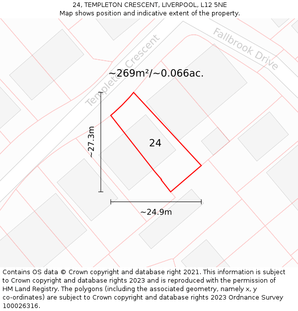24, TEMPLETON CRESCENT, LIVERPOOL, L12 5NE: Plot and title map