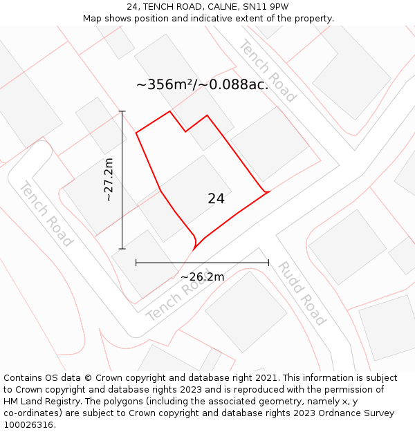 24, TENCH ROAD, CALNE, SN11 9PW: Plot and title map