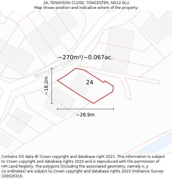 24, TENNYSON CLOSE, TOWCESTER, NN12 6LU: Plot and title map