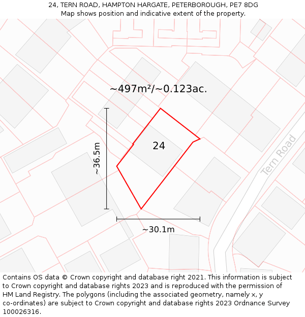 24, TERN ROAD, HAMPTON HARGATE, PETERBOROUGH, PE7 8DG: Plot and title map