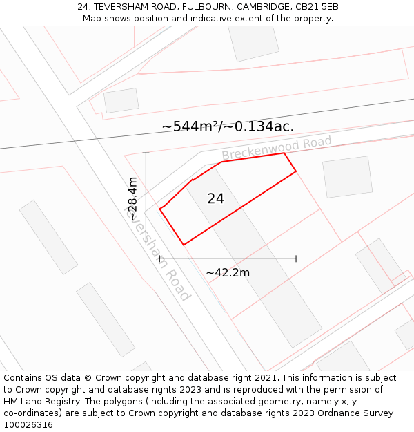 24, TEVERSHAM ROAD, FULBOURN, CAMBRIDGE, CB21 5EB: Plot and title map