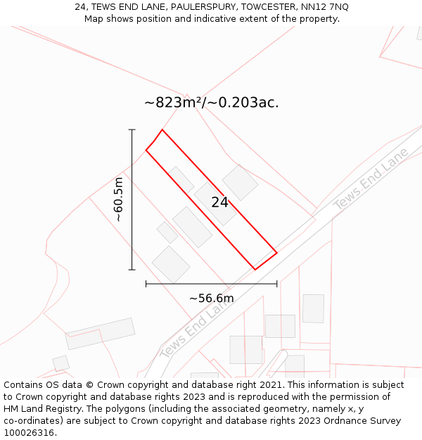 24, TEWS END LANE, PAULERSPURY, TOWCESTER, NN12 7NQ: Plot and title map