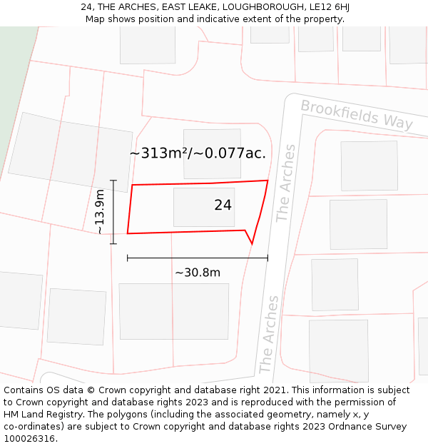 24, THE ARCHES, EAST LEAKE, LOUGHBOROUGH, LE12 6HJ: Plot and title map