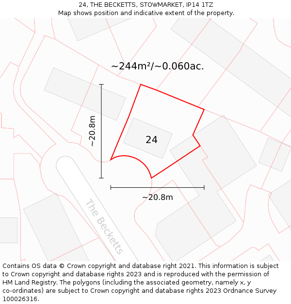 24, THE BECKETTS, STOWMARKET, IP14 1TZ: Plot and title map