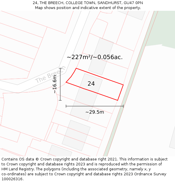 24, THE BREECH, COLLEGE TOWN, SANDHURST, GU47 0PN: Plot and title map