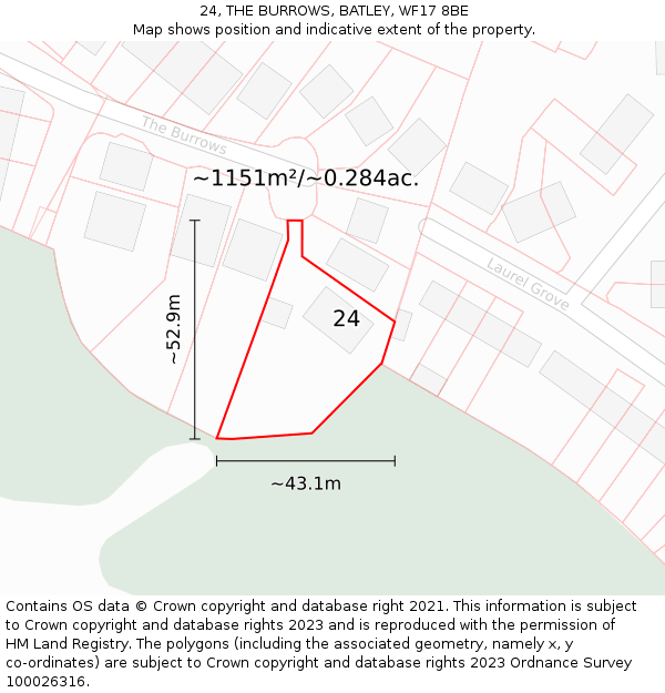 24, THE BURROWS, BATLEY, WF17 8BE: Plot and title map