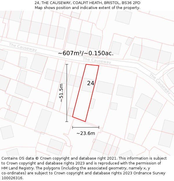 24, THE CAUSEWAY, COALPIT HEATH, BRISTOL, BS36 2PD: Plot and title map