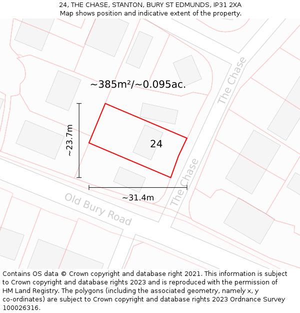 24, THE CHASE, STANTON, BURY ST EDMUNDS, IP31 2XA: Plot and title map