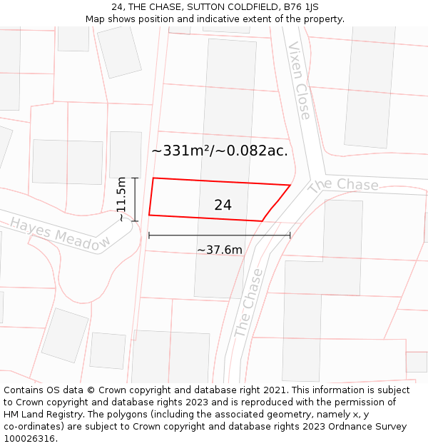 24, THE CHASE, SUTTON COLDFIELD, B76 1JS: Plot and title map