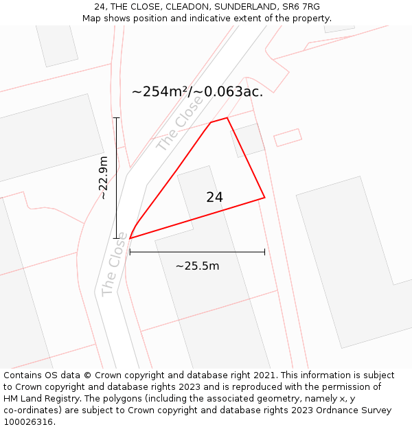 24, THE CLOSE, CLEADON, SUNDERLAND, SR6 7RG: Plot and title map