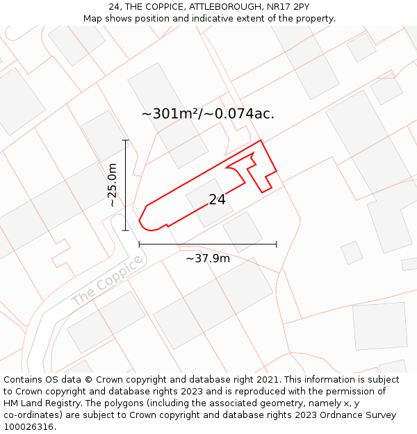 24, THE COPPICE, ATTLEBOROUGH, NR17 2PY: Plot and title map