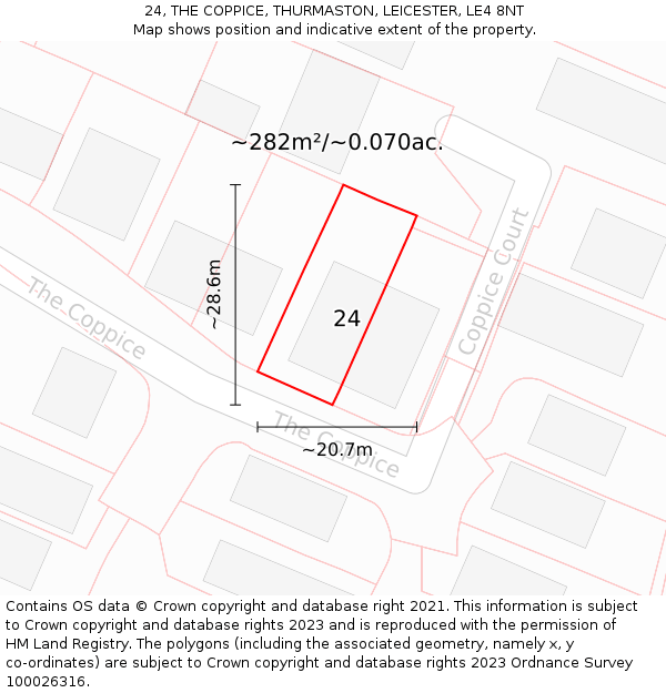 24, THE COPPICE, THURMASTON, LEICESTER, LE4 8NT: Plot and title map