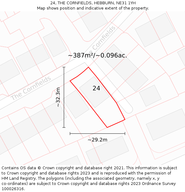 24, THE CORNFIELDS, HEBBURN, NE31 1YH: Plot and title map