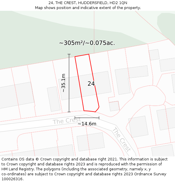 24, THE CREST, HUDDERSFIELD, HD2 1QN: Plot and title map