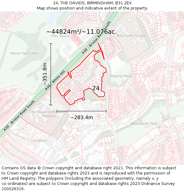 24, THE DAVIDS, BIRMINGHAM, B31 2EX: Plot and title map