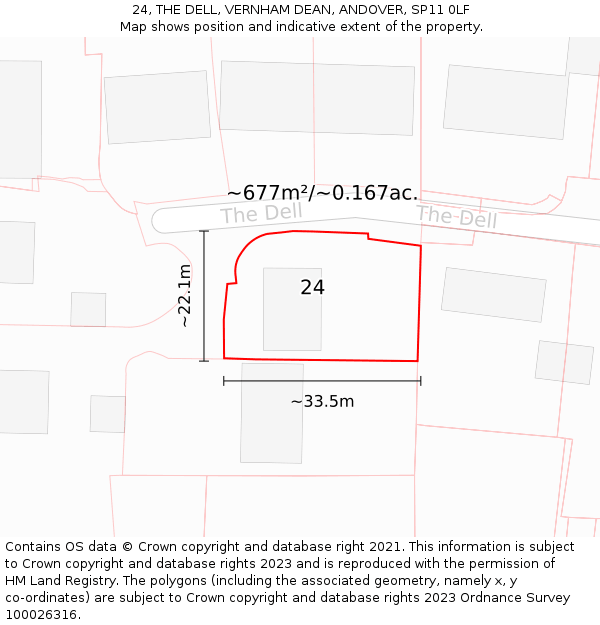 24, THE DELL, VERNHAM DEAN, ANDOVER, SP11 0LF: Plot and title map
