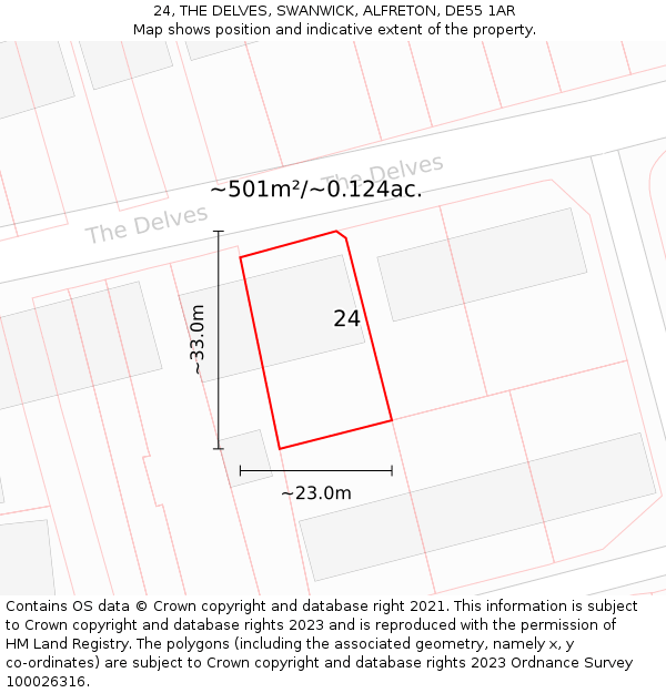 24, THE DELVES, SWANWICK, ALFRETON, DE55 1AR: Plot and title map