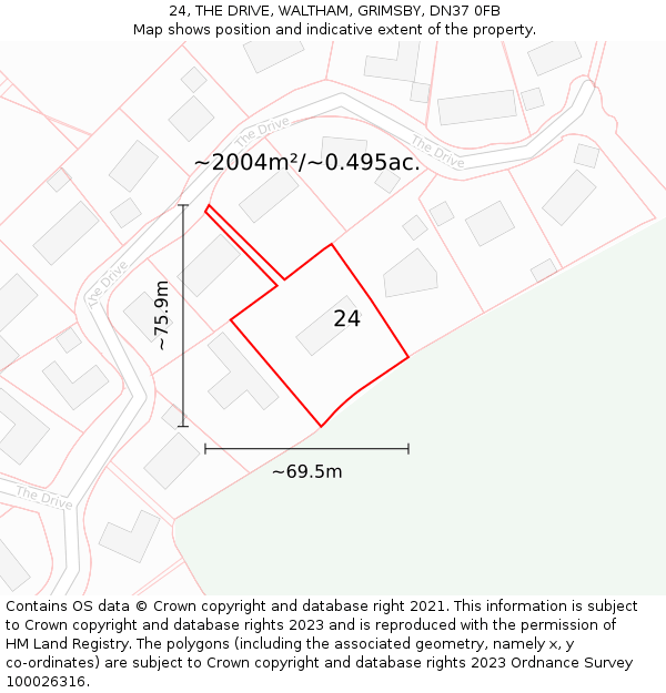 24, THE DRIVE, WALTHAM, GRIMSBY, DN37 0FB: Plot and title map