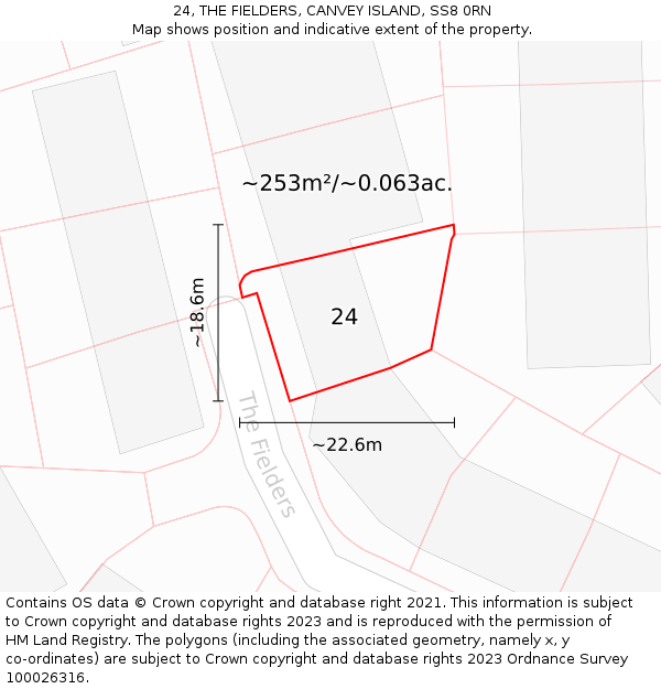 24, THE FIELDERS, CANVEY ISLAND, SS8 0RN: Plot and title map