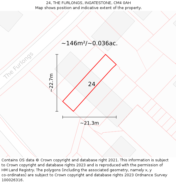 24, THE FURLONGS, INGATESTONE, CM4 0AH: Plot and title map