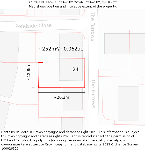 24, THE FURROWS, CRAWLEY DOWN, CRAWLEY, RH10 4ZT: Plot and title map