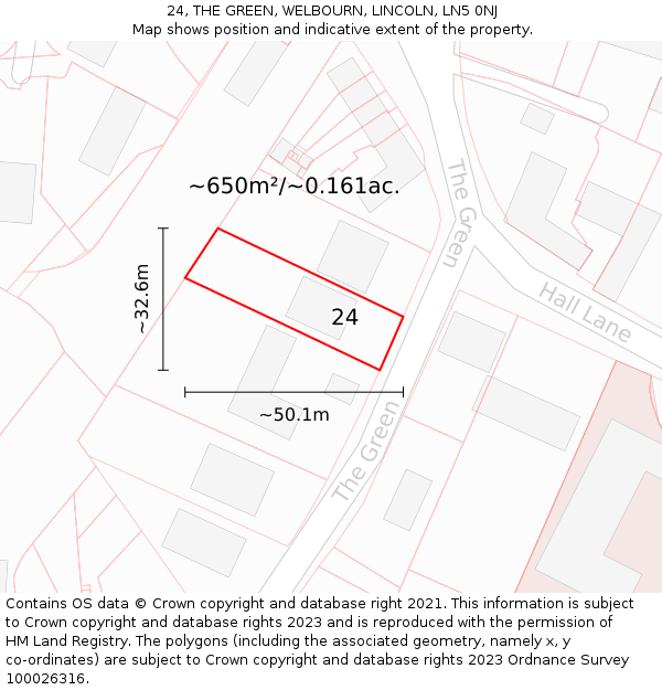 24, THE GREEN, WELBOURN, LINCOLN, LN5 0NJ: Plot and title map