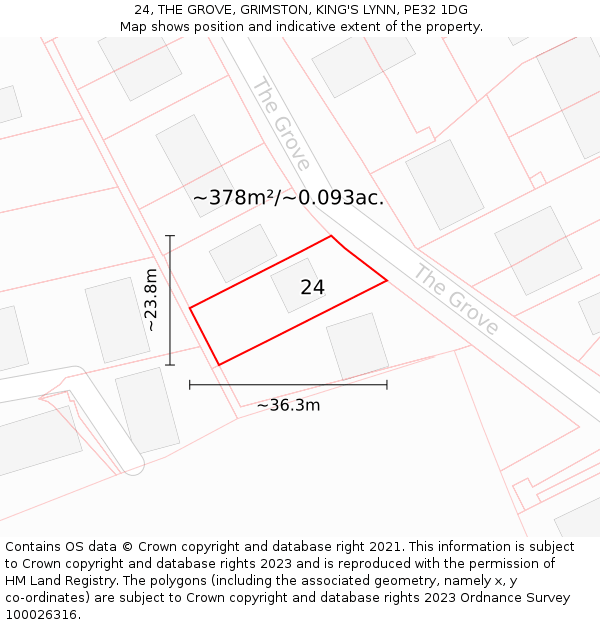 24, THE GROVE, GRIMSTON, KING'S LYNN, PE32 1DG: Plot and title map