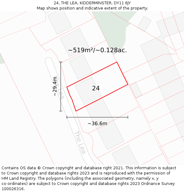 24, THE LEA, KIDDERMINSTER, DY11 6JY: Plot and title map