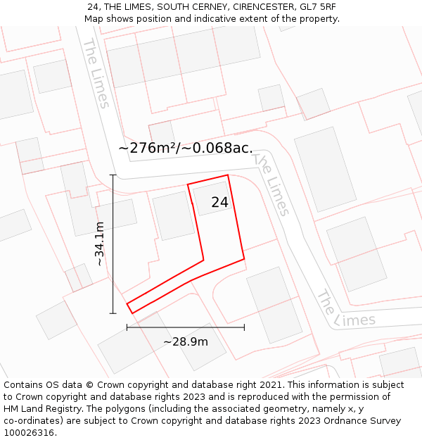 24, THE LIMES, SOUTH CERNEY, CIRENCESTER, GL7 5RF: Plot and title map