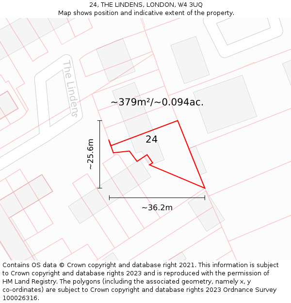 24, THE LINDENS, LONDON, W4 3UQ: Plot and title map
