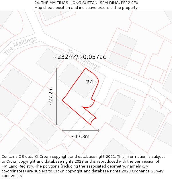 24, THE MALTINGS, LONG SUTTON, SPALDING, PE12 9EX: Plot and title map