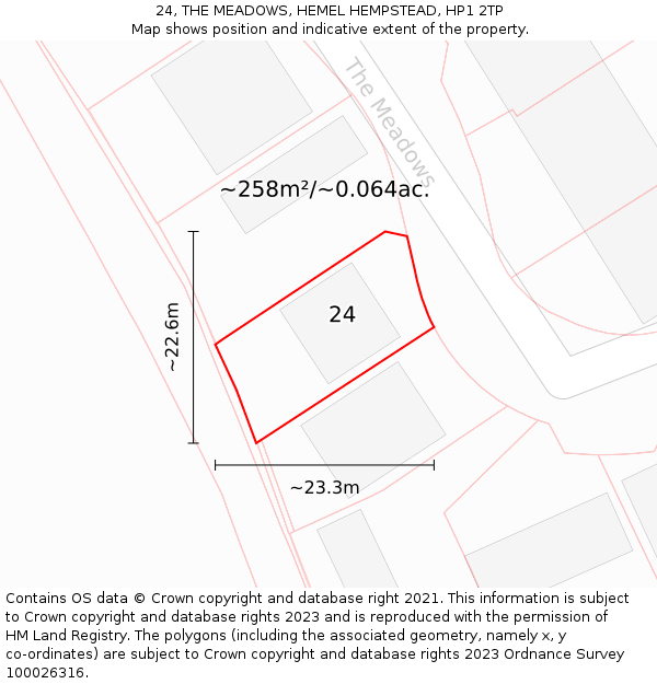 24, THE MEADOWS, HEMEL HEMPSTEAD, HP1 2TP: Plot and title map