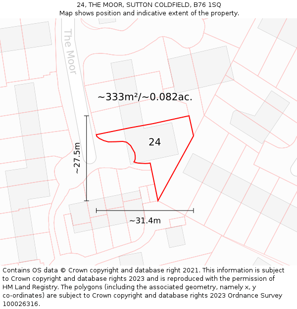 24, THE MOOR, SUTTON COLDFIELD, B76 1SQ: Plot and title map